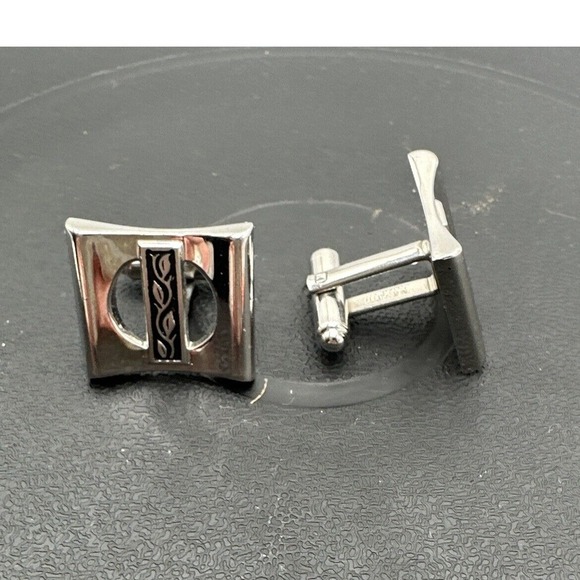Cufflinks Silver Tone Modern Design‎ Dress Shirt Formal Occasion - Picture 1 of 11